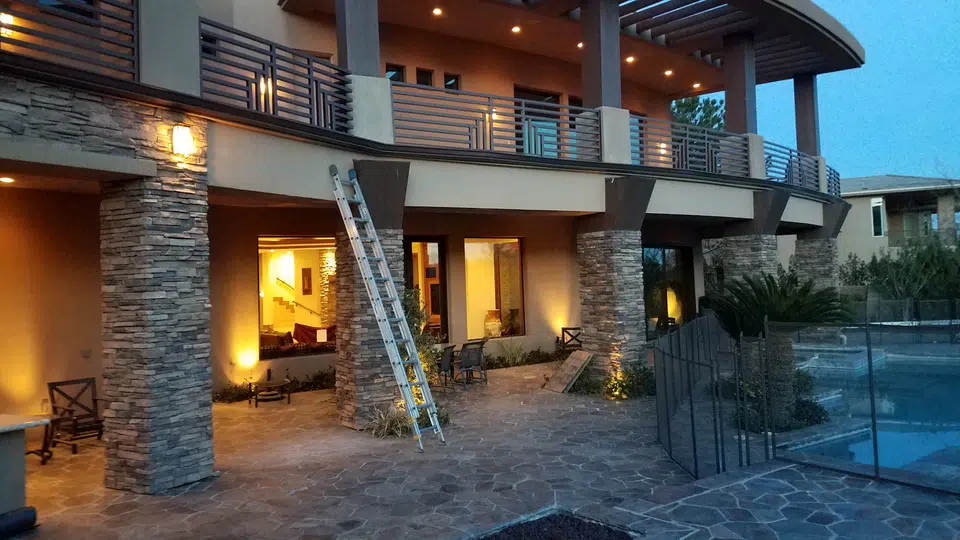 Rain gutter and downspout installation, completed work
