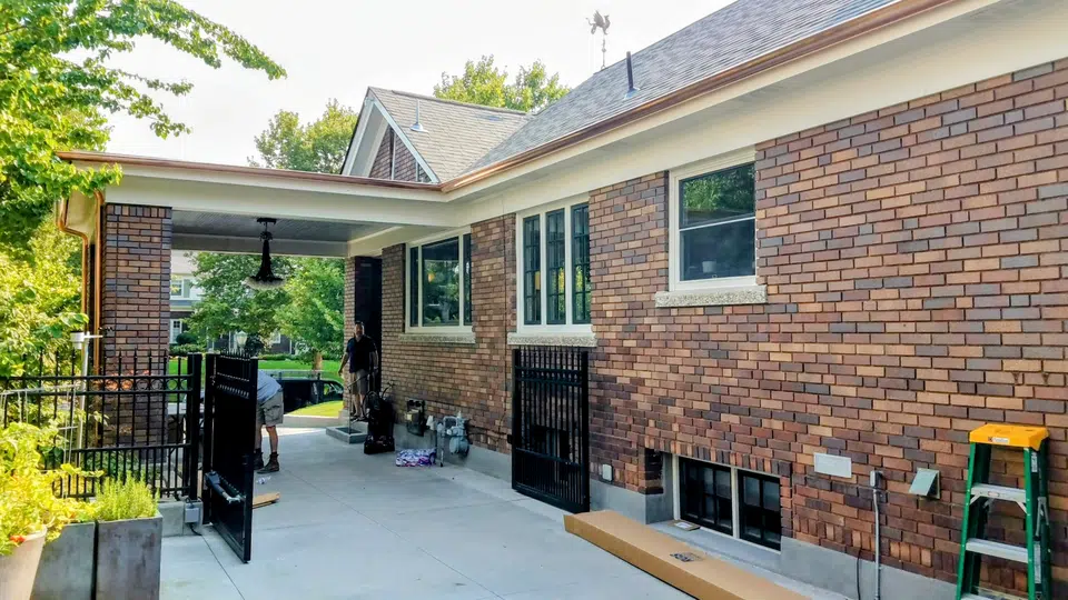 Completed gutter system with downspout routing