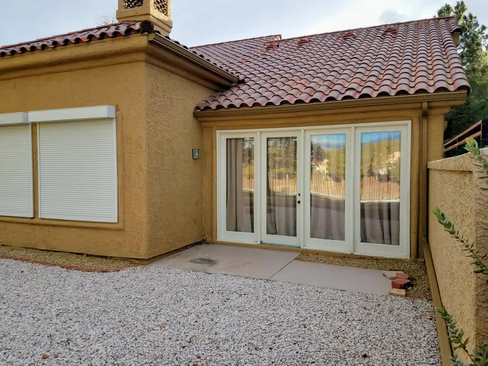 Rain gutter and downspout installation, completed work