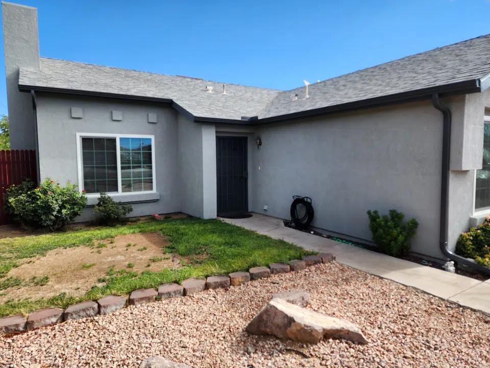 Rain gutter and downspout installation, completed work