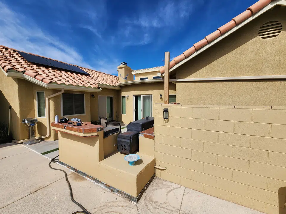 Installed seamless gutter system along the roof edge