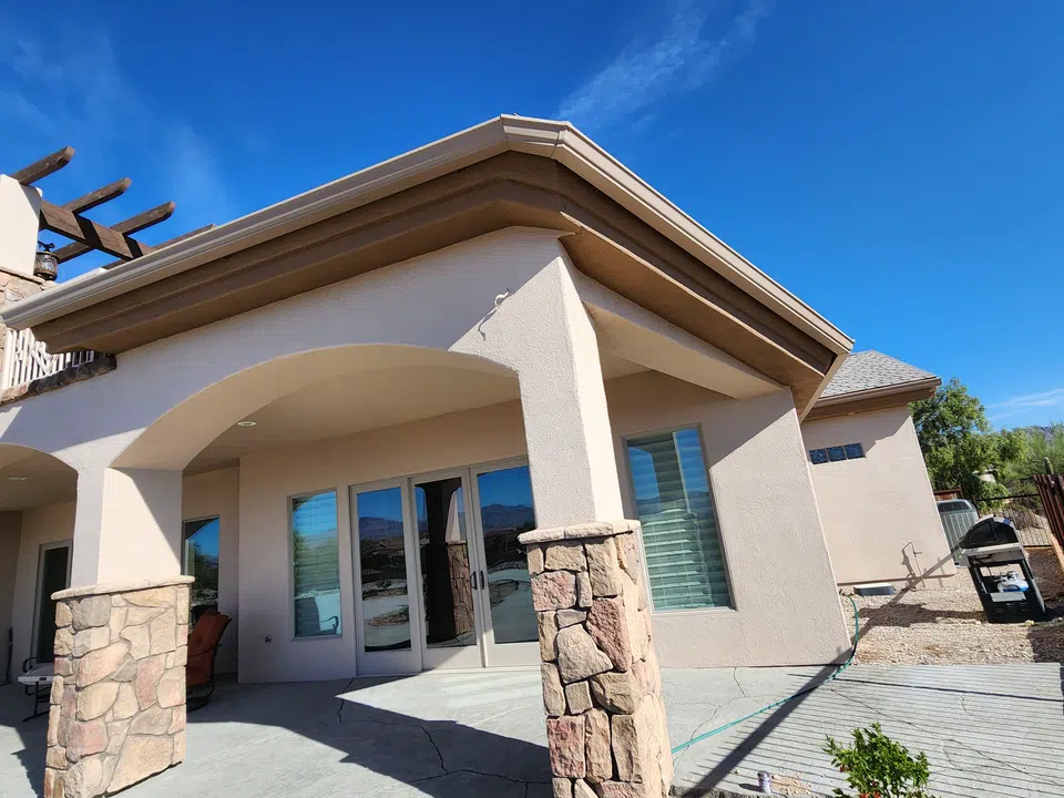 Installed seamless gutter system along the roof edge