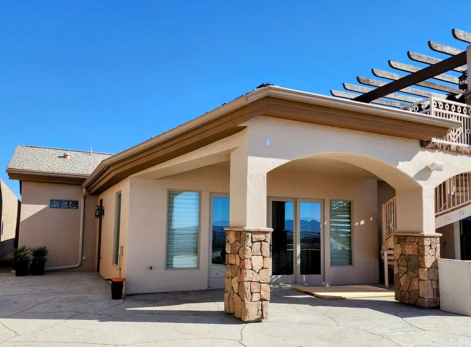 Eave line after seamless gutter installation