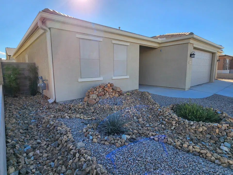Rain gutter and downspout installation, completed work