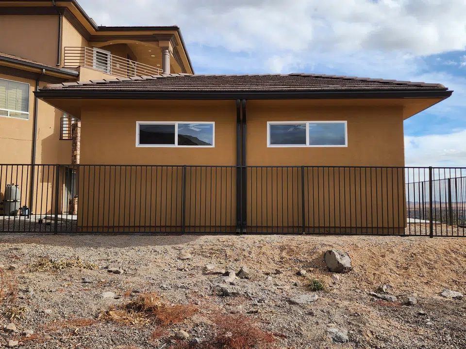 Eave line after seamless gutter installation