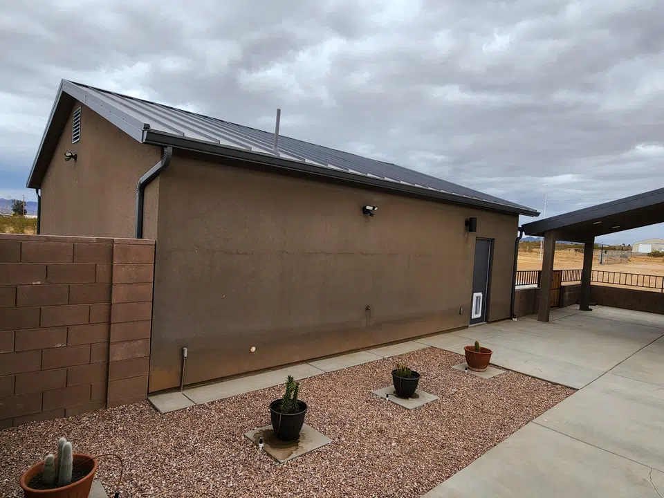 Completed gutter system with downspout routing