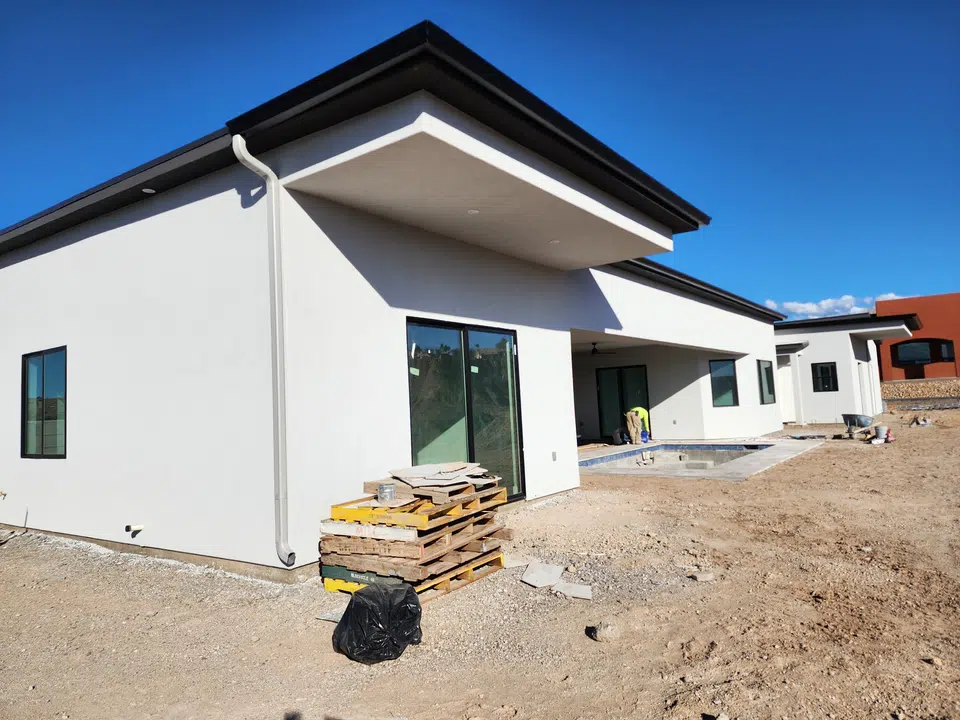 Completed gutter system with downspout routing