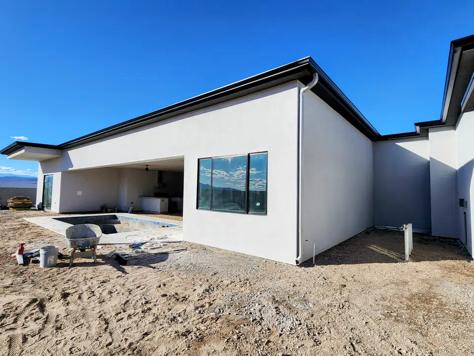 Installed seamless gutter system along the roof edge