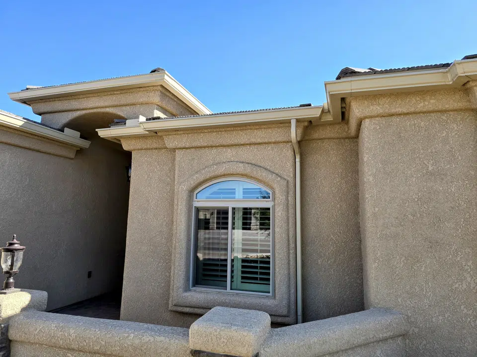 Installed seamless gutter system along the roof edge