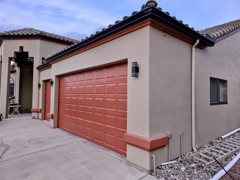 Rain gutter and downspout installation, completed work