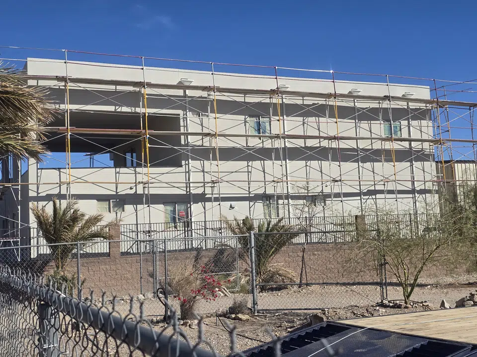 Roofline with newly installed seamless gutters