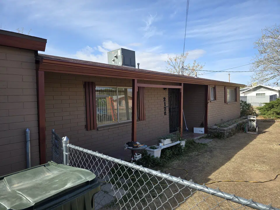 Roofline with newly installed seamless gutters