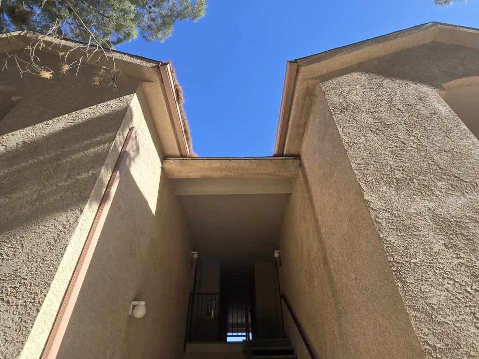 Rain gutter and downspout installation, completed work