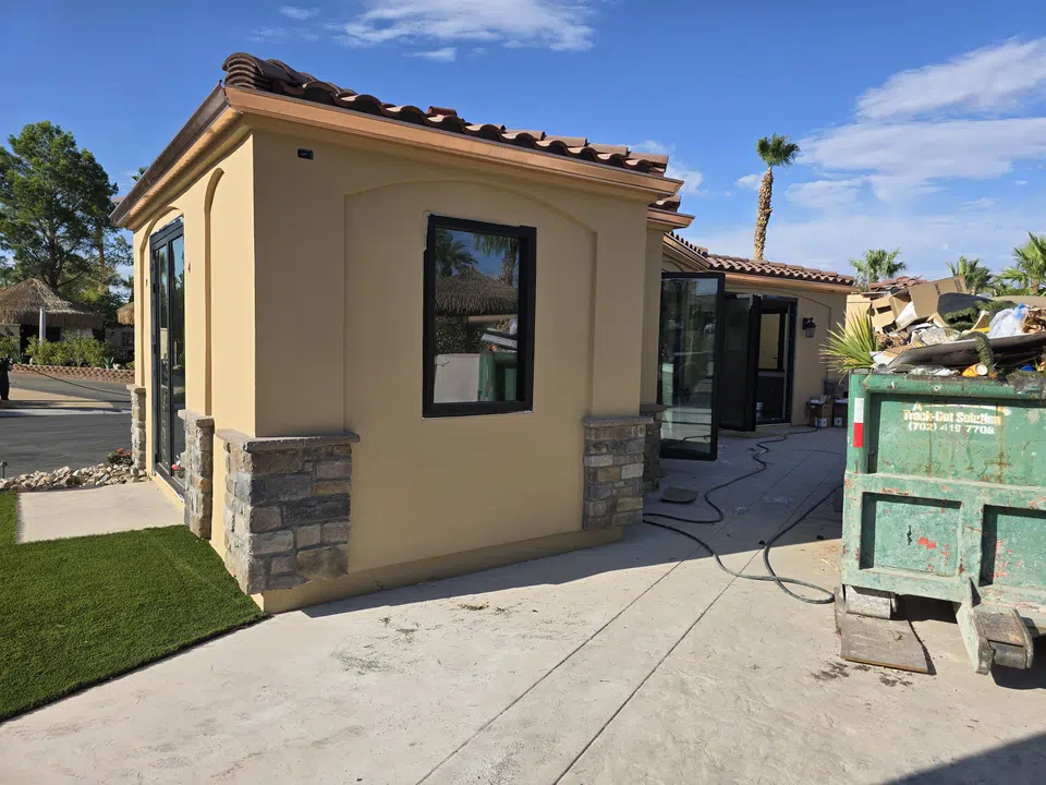Rain gutter and downspout installation, completed work