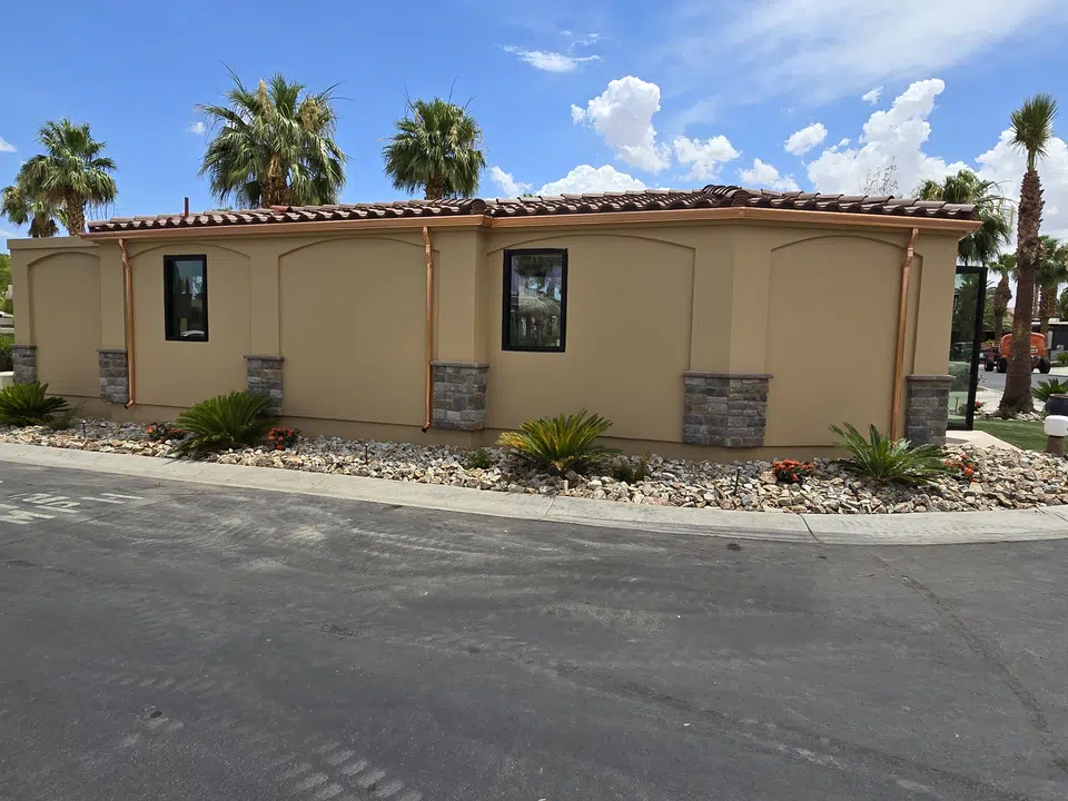 Installed seamless gutter system along the roof edge