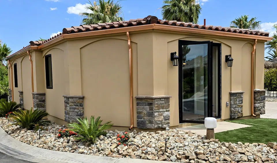 Installed seamless gutter system along the roof edge