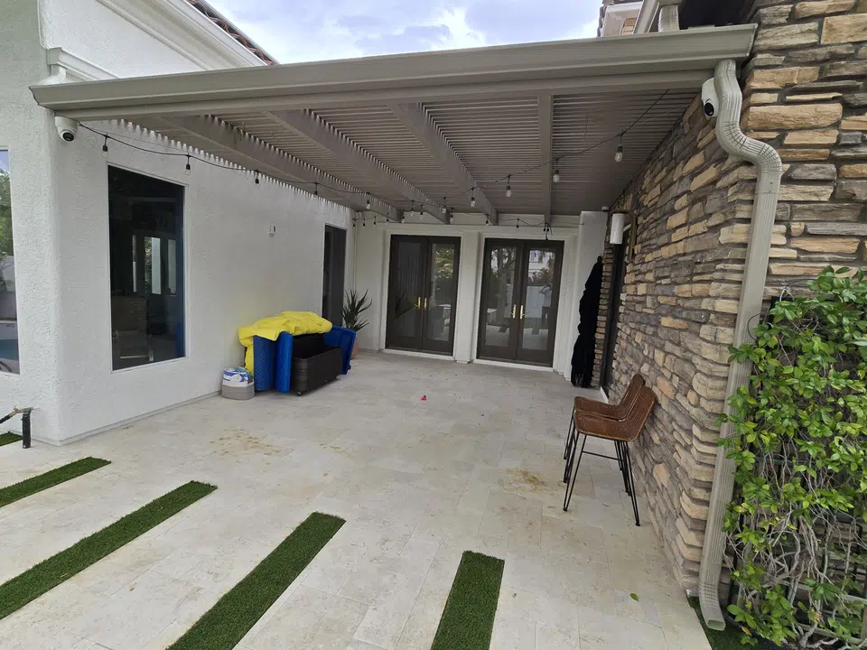 Installed seamless gutter system along the roof edge