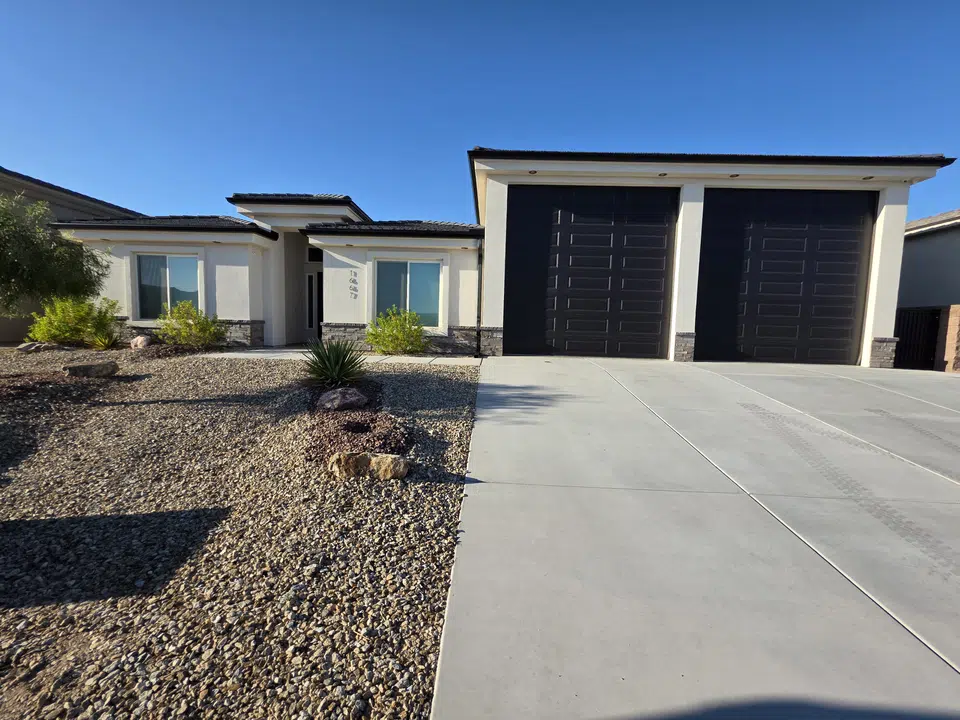 Rain gutter and downspout installation, completed work