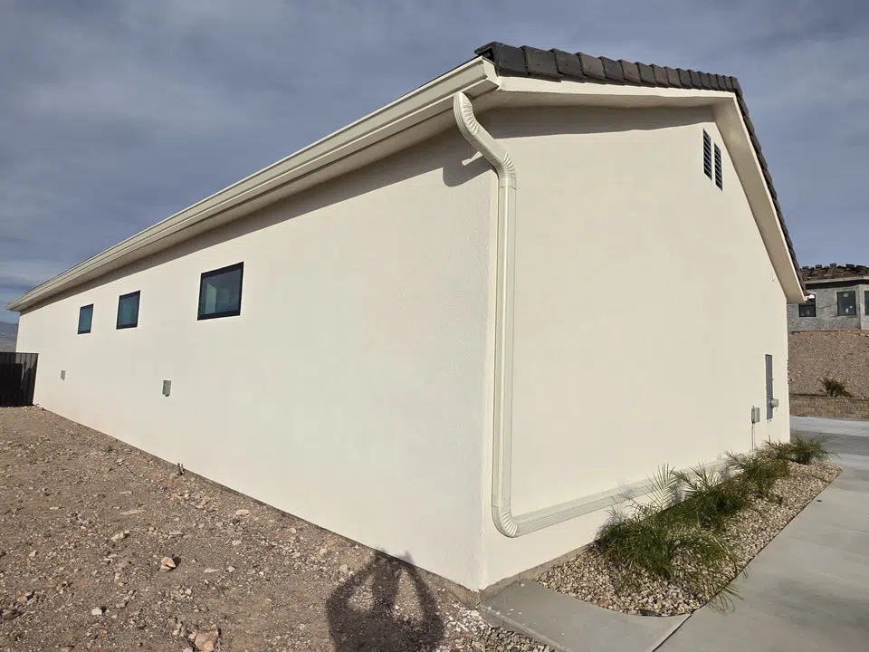 Completed gutter system with downspout routing