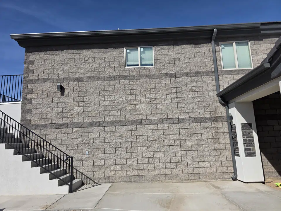 Rain gutter and downspout installation, completed work